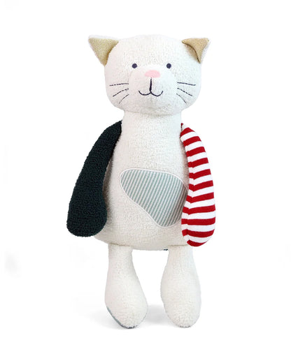 Pluchi Otis Cat Patchwork Cotton Knitted Stuffed Soft Toy-Washable Plush Cuddly Toy For Newborn