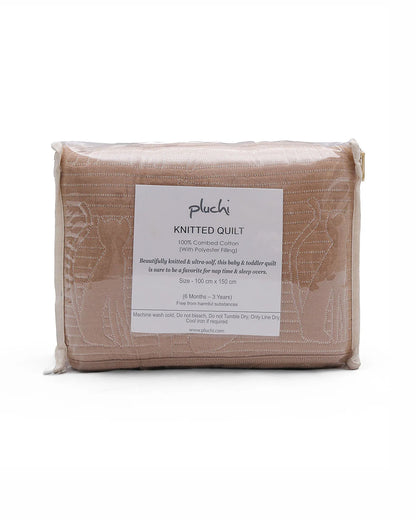 Pluchi Cotton Knitted Baby Quilt-100% Combed Cotton-Beige-For Toddler