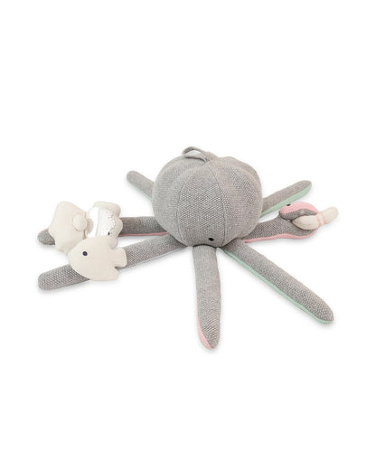 Pluchi Rattle & Wiggle Octopus Cotton Knitted Stuffed Soft Toy-Washable Plush Cuddly Toy For Newborn