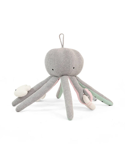 Pluchi Rattle & Wiggle Octopus Cotton Knitted Stuffed Soft Toy-Washable Plush Cuddly Toy For Newborn