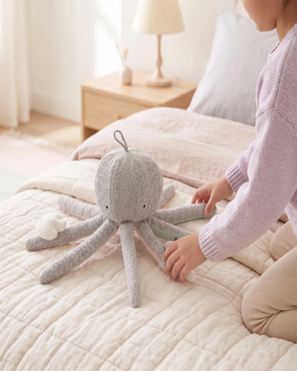 Pluchi Rattle & Wiggle Octopus Cotton Knitted Stuffed Soft Toy-Washable Plush Cuddly Toy For Newborn