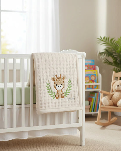 Pluchi Cotton Knitted Giraffe Baby Quilt-100% Combed Cotton-Off White-For Infants