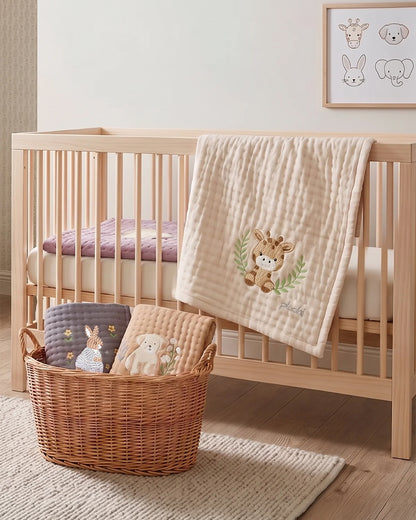 Pluchi Cotton Knitted Giraffe Baby Quilt-100% Combed Cotton-Off White-For Infants
