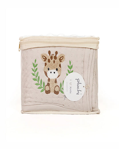Pluchi Cotton Knitted Giraffe Baby Quilt-100% Combed Cotton-Off White-For Infants