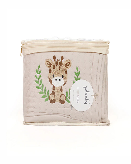 Pluchi Cotton Knitted Giraffe Baby Quilt-100% Combed Cotton-Off White-For Infants