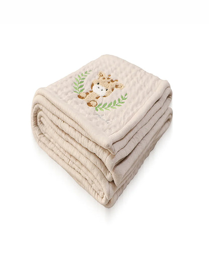 Pluchi Cotton Knitted Giraffe Baby Quilt-100% Combed Cotton-Off White-For Infants