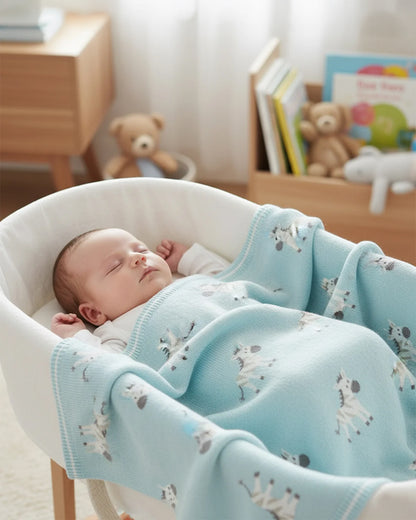 Pluchi Ziggy The Zebra Star Knitted Baby Blanket-Ultra Soft 100% Cotton-All Seasons AC Blanket-Light Blue-For Infants