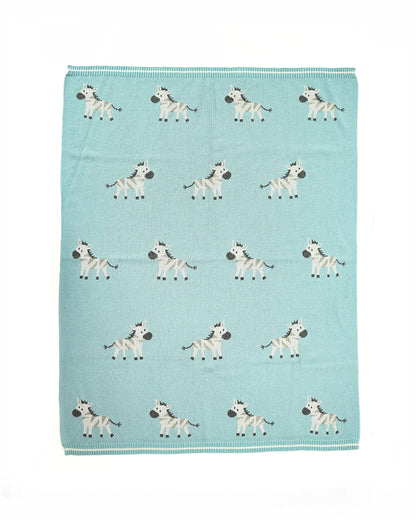 Pluchi Ziggy The Zebra Star Knitted Baby Blanket-Ultra Soft 100% Cotton-All Seasons AC Blanket-Light Blue-For Infants