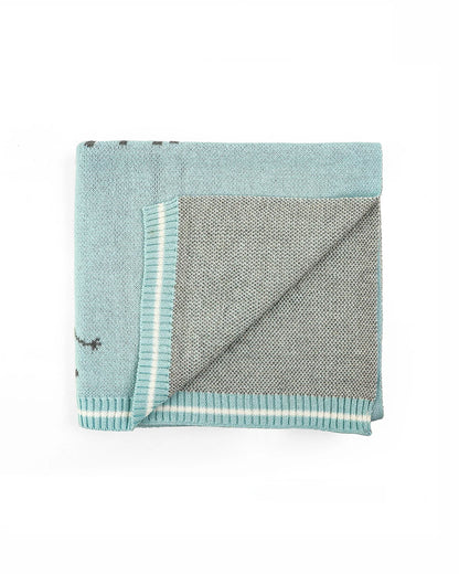 Pluchi Ziggy The Zebra Star Knitted Baby Blanket-Ultra Soft 100% Cotton-All Seasons AC Blanket-Light Blue-For Infants