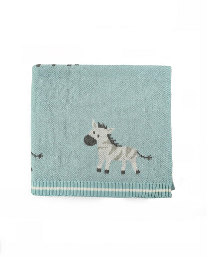 Pluchi Ziggy The Zebra Star Knitted Baby Blanket-Ultra Soft 100% Cotton-All Seasons AC Blanket-Light Blue-For Infants