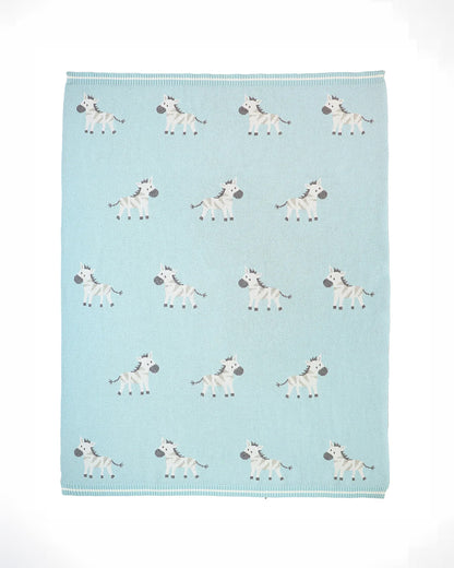 Pluchi Ziggy The Zebra Star Knitted Baby Blanket-Ultra Soft 100% Cotton-All Seasons AC Blanket-Light Blue-For Infants