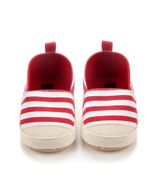 NINO BELLO Red Striped Slip On Sneakers For Infants