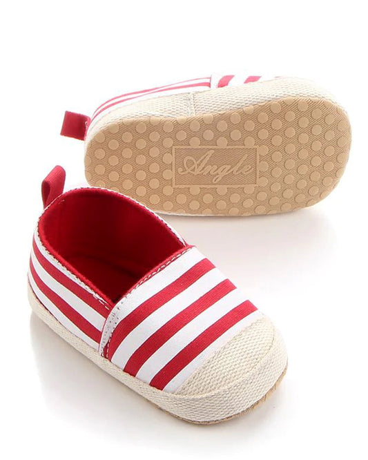 NINO BELLO Red Striped Slip On Sneakers For Infants