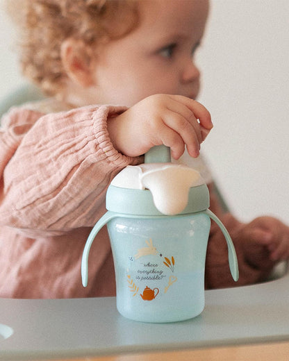 Suavinex Wonderland Learning Spout Cup-Leakproof with Folding Lid and Handles-Dishwasher Safe-Green-200ml-6M+