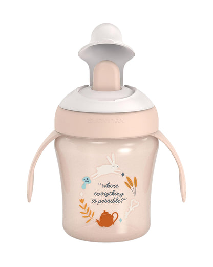 Suavinex Wonderland Learning Spout Cup-Leakproof with Folding Lid and Handles-Dishwasher Safe-Pink-200ml-6M+