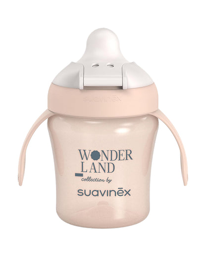 Suavinex Wonderland Learning Spout Cup-Leakproof with Folding Lid and Handles-Dishwasher Safe-Pink-200ml-6M+