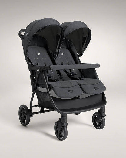 Joie Estrella Twin Stroller-Individually Adjustable Near Flat Reclining Seat-One Hand Fold-2 Years Warranty-Ebony