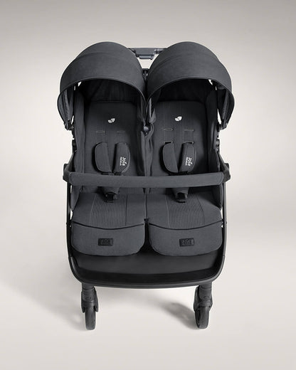 Joie Estrella Twin Stroller-Individually Adjustable Near Flat Reclining Seat-One Hand Fold-2 Years Warranty-Ebony