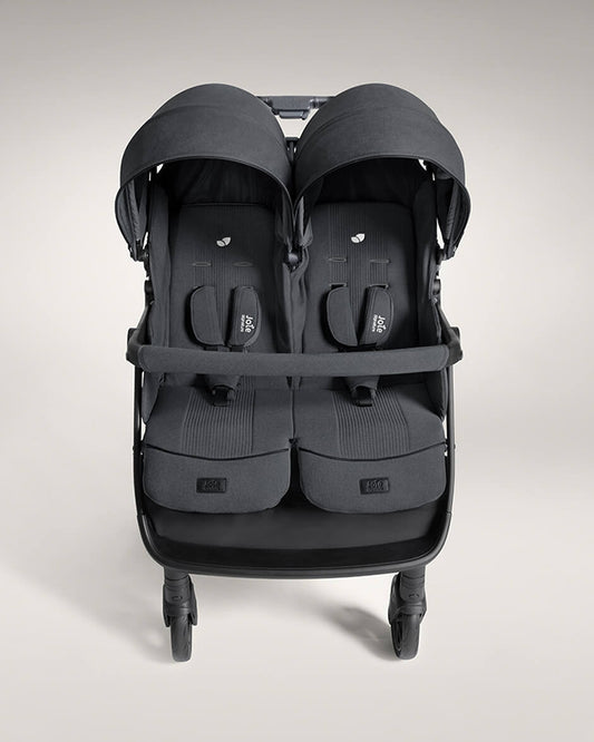 Joie Estrella Twin Stroller-Individually Adjustable Near Flat Reclining Seat-One Hand Fold-2 Years Warranty-Ebony