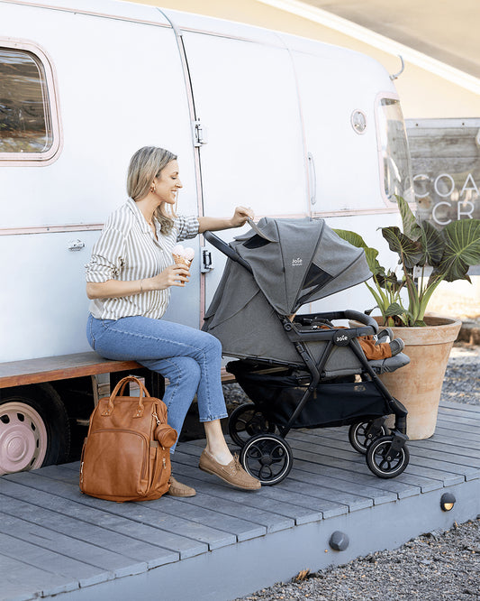 Joie Estrella Twin Stroller-Individually Adjustable Near Flat Reclining Seat-One Hand Fold-2 Years Warranty-Ebony