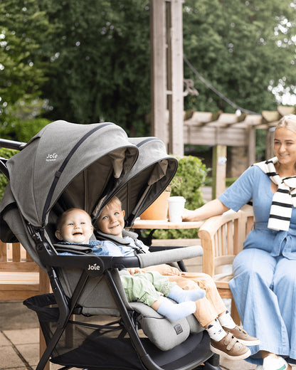 Joie Estrella Twin Stroller-Individually Adjustable Near Flat Reclining Seat-One Hand Fold-2 Years Warranty-Ebony