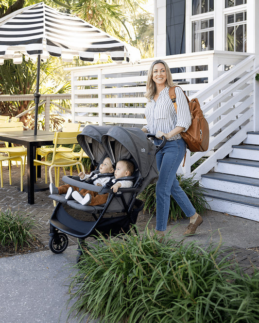 Joie Estrella Twin Stroller-Individually Adjustable Near Flat Reclining Seat-One Hand Fold-2 Years Warranty-Ebony