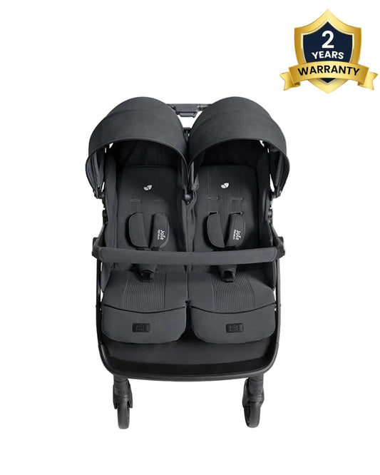 Joie Estrella Twin Stroller-Individually Adjustable Near Flat Reclining Seat-One Hand Fold-2 Years Warranty-Ebony