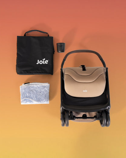 Joie Porto Cabin Friendly Stroller-One Hand Fold-Flat Reclining Seat-Car Seat Compatible-6 Months Warranty-For to 4Y (Upto 22 Kg)-Cashew