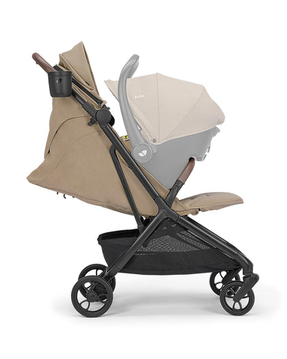Joie Porto Cabin Friendly Stroller-One Hand Fold-Flat Reclining Seat-Car Seat Compatible-6 Months Warranty-For to 4Y (Upto 22 Kg)-Cashew