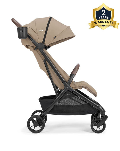 Joie Porto Cabin Friendly Stroller-One Hand Fold-Flat Reclining Seat-Car Seat Compatible-6 Months Warranty-For to 4Y (Upto 22 Kg)-Cashew