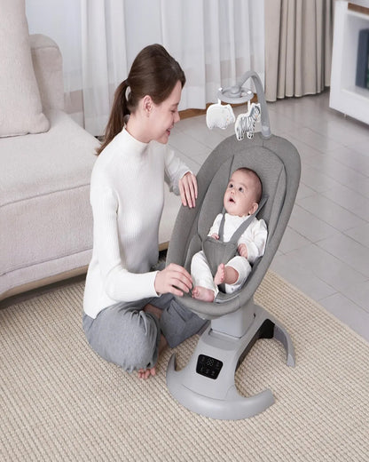 Mastela Lullaby Orbit Swing & Rocker-5 Point Harness-12 Built In Melodies-For 0 to 6M (Upto 9 Kg)-Grey