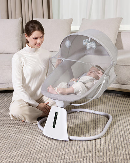 Mastela 3 in 1 Aura Deluxe Bassinet-5 Point Harness-12 Built In Melodies-For 0 to 36M (Upto 15 Kg)-Lite Grey