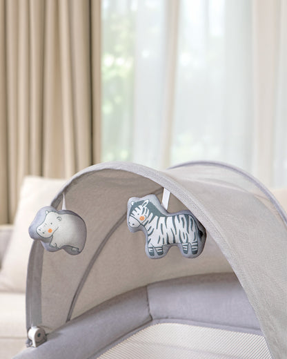 Mastela 3 in 1 Aura Deluxe Bassinet-5 Point Harness-12 Built In Melodies-For 0 to 36M (Upto 15 Kg)-Grey