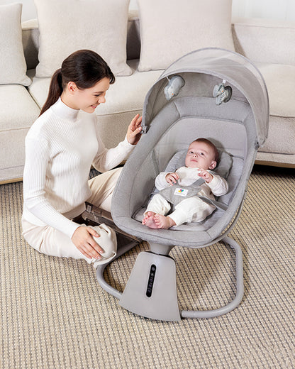 Mastela 3 in 1 Aura Deluxe Bassinet-5 Point Harness-12 Built In Melodies-For 0 to 36M (Upto 15 Kg)-Grey