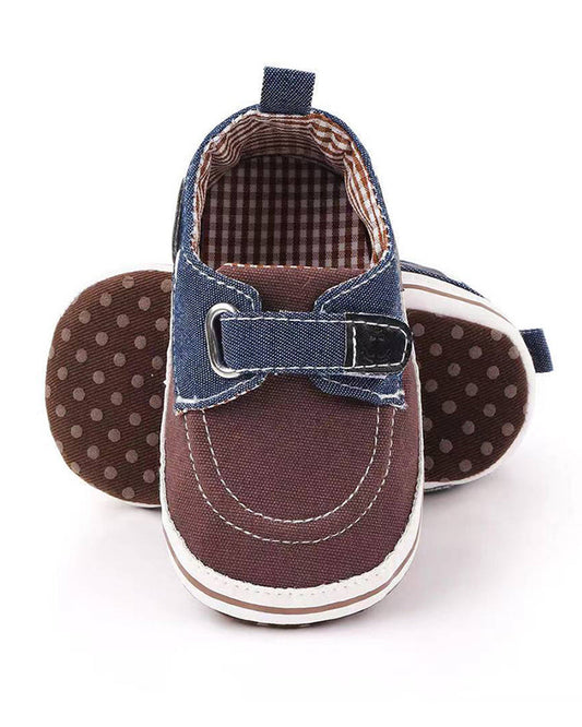 NINO BELLO Brown & Blue Velcro Shoes For Infants