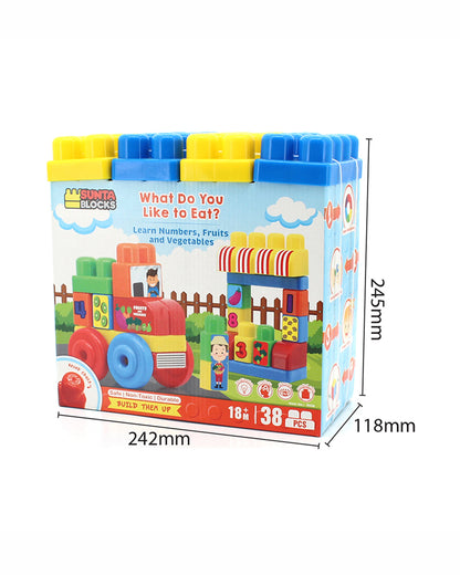 Sunta What Do You Like to Eat Building Blocks-38 Large Blocks with Round Edges-Boosts Creativity & Motor Skills-18M+