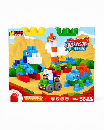 Sunta Dinosaur Building Blocks-58 Colorful Pieces-Promotes Creativity & Motor Skills-18M+