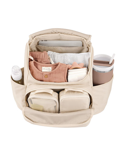 Skip Hop Forma Next Diaper Bag-Backpack-With Changing Pad-9 Pockets-Oat