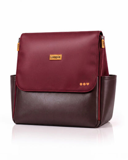 Loopie Robin Diaper Bag-Backpack With Foldable Diaper Mat-Multiple Compartments & Insulated Pockets-Maroon Mulberry