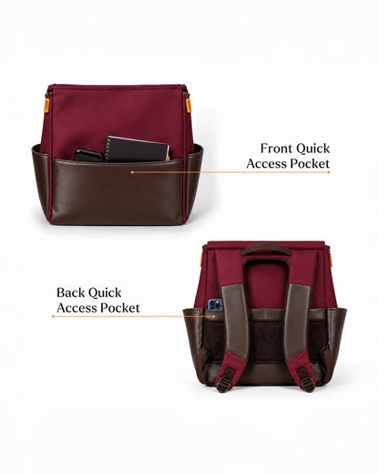 Loopie Robin Diaper Bag-Backpack With Foldable Diaper Mat-Multiple Compartments & Insulated Pockets-Maroon Mulberry