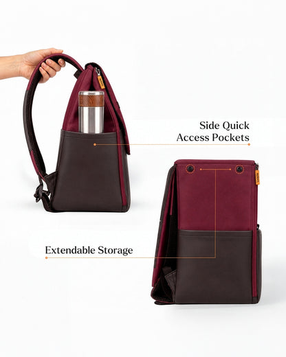 Loopie Robin Diaper Bag-Backpack With Foldable Diaper Mat-Multiple Compartments & Insulated Pockets-Maroon Mulberry