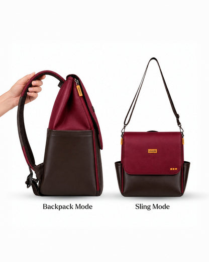 Loopie Robin Diaper Bag-Backpack With Foldable Diaper Mat-Multiple Compartments & Insulated Pockets-Maroon Mulberry