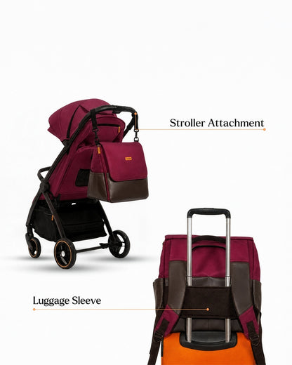 Loopie Robin Diaper Bag-Backpack With Foldable Diaper Mat-Multiple Compartments & Insulated Pockets-Maroon Mulberry