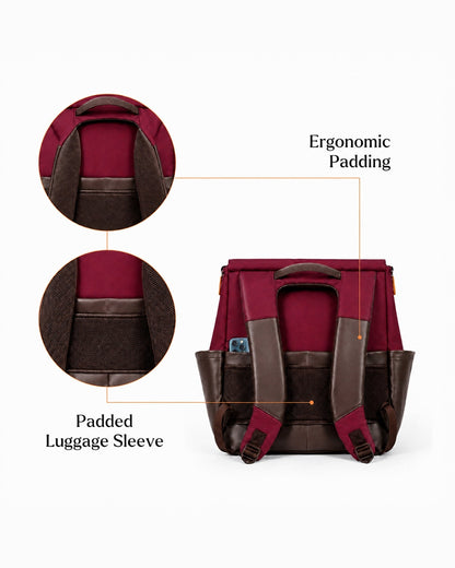 Loopie Robin Diaper Bag-Backpack With Foldable Diaper Mat-Multiple Compartments & Insulated Pockets-Maroon Mulberry