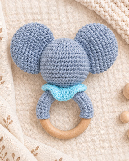 Babble Wrap Elephant with Scarf Crochet Rattle Toy-Teething Relief & Easy to Grasp-For Infants