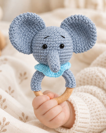 Babble Wrap Elephant with Scarf Crochet Rattle Toy-Teething Relief & Easy to Grasp-For Infants