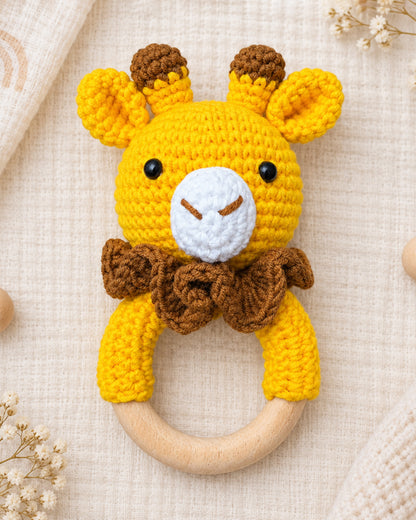 Babble Wrap Giraffe with Scarf Crochet Rattle Toy-Teething Relief & Easy to Grasp-For Infants
