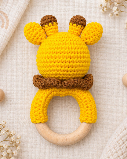 Babble Wrap Giraffe with Scarf Crochet Rattle Toy-Teething Relief & Easy to Grasp-For Infants