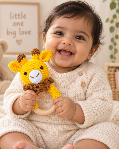 Babble Wrap Giraffe with Scarf Crochet Rattle Toy-Teething Relief & Easy to Grasp-For Infants