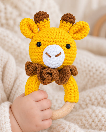 Babble Wrap Giraffe with Scarf Crochet Rattle Toy-Teething Relief & Easy to Grasp-For Infants